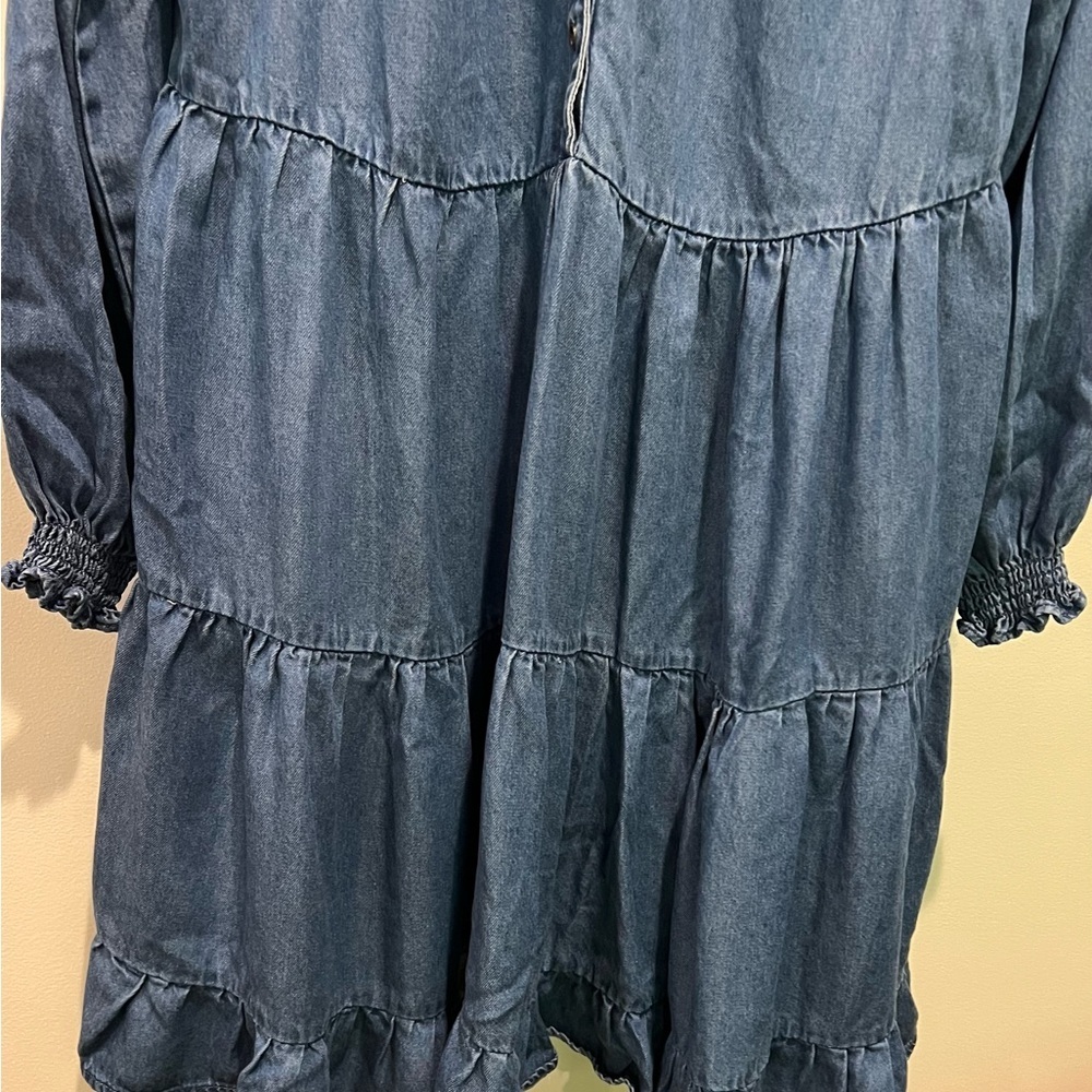 Grace + Karma Long Sleeve Blue Denim Pleated Front Dress Size M - Picture 3 of 11